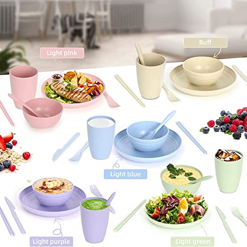 Kit Vajilla Camping, 40 Piezas Juego de vajilla para acampar al aire libre, Vajillas Combinadas Set, Contiene Plato, Cuenco, Cuchara, Taza, Juego de Cubiertos, Servicio de Cena (Color)