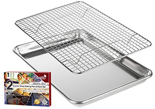 KITCHENATICS Aluminio Bandeja para Asar y Hornear con Acero Inoxidable Rejilla de Alambre: Bandeja para Horno con Rejilla de Enfriamiento - 24,4 cm x 33,02 cm