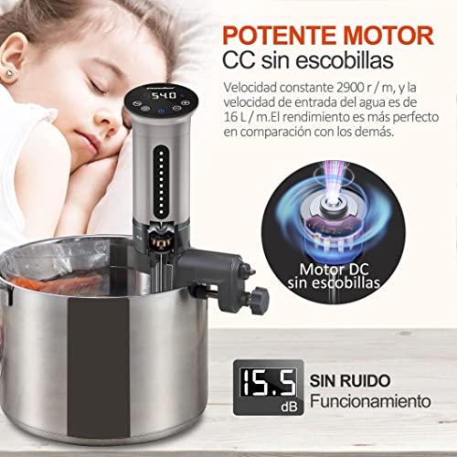 KitchenBoss Sous Vide Aparato de Cocina Precisión 1100W Inmersión a Prueba de Agua IPX7 Circuladores Control de Temperatura de Precisión Temporizador Digital Incluido 10 Bolsas Envasado al Vacío