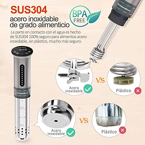 KitchenBoss Sous Vide Aparato de Cocina Precisión 1100W Inmersión a Prueba de Agua IPX7 Circuladores Control de Temperatura de Precisión Temporizador Digital Incluido 10 Bolsas Envasado al Vacío