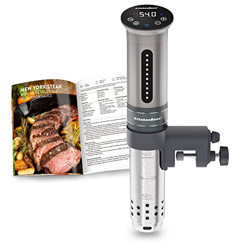 KitchenBoss Sous Vide Aparato de Cocina Precisión 1100W Inmersión a Prueba de Agua IPX7 Circuladores Control de Temperatura de Precisión Temporizador Digital Incluido 10 Bolsas Envasado al Vacío