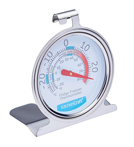 KitchenCraft Termómetro para Frigorífico y Congelador con Guía de Temperatura Mínima y Máxima, Acero Inoxidable