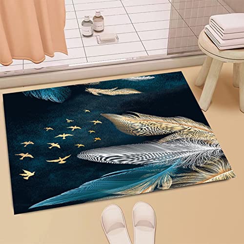 KKCF Alfombras Pasillo, Alfombra Área Balcón Cocina Larga Lavable Patrón Plumas 3D, Alfombra Entrada Pila Baja 0,6Cm De Grosor Respaldo Antideslizante, 63 Tamaños