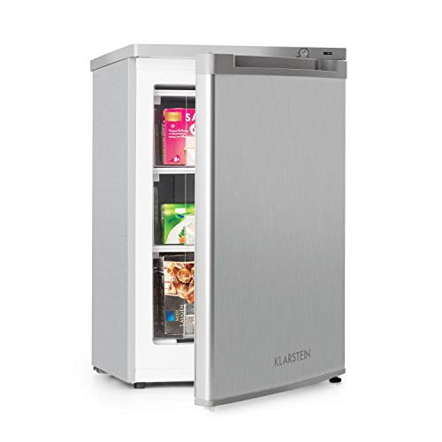 Klarstein Garfield XXL - Congelador, 39 dB, 3 cajones extraíbles, Pies de altura regulable, Refrigerante: R600a, Eficiencia energética clase E, Capacidad de 81 litros, Plateado