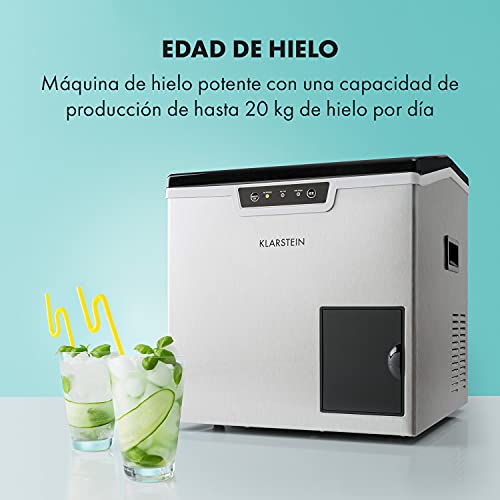 Klarstein Icefestival Bullet - máquina de hielo, 400 W, 12-20 kg/24h, capacidad: 1,9 kg, depósito de agua: 3 l, hielo redondo, táctil, manguera para agua, acero inoxidable, plateado