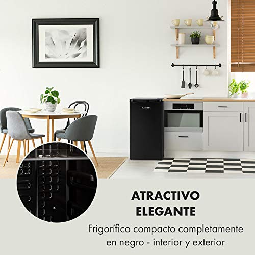 Klarstein Obsidian - Nevera, eficiencia energética de clase F, interior y exterior negro, 7 niveles de intensidad, emisión de ruido de 42 dB, 91 litros de capacidad, negro