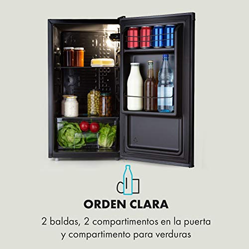 Klarstein Obsidian - Nevera, eficiencia energética de clase F, interior y exterior negro, 7 niveles de intensidad, emisión de ruido de 42 dB, 91 litros de capacidad, negro