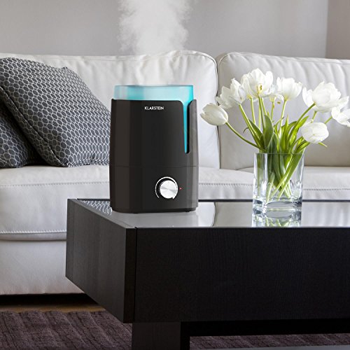 KLARSTEIN Stavanger Humidificador - Vaporizador, Difusor de Fragancia, Depósito de 3,5 L, Velocidad 200 ml/h, Ambientador, Temporizador, Bajo Consumo, Negro-Turquesa