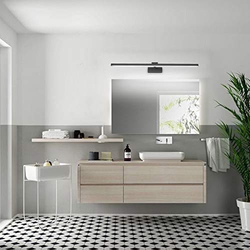 Klighten Lámpara LED de Espejo 24W 1170LM Lámpara de espejo Aplique Blanco Frio 5500K Luz natural para Espejo Muebles de Maquillaje Aparato Montado en la Pared, Negro, 80CM