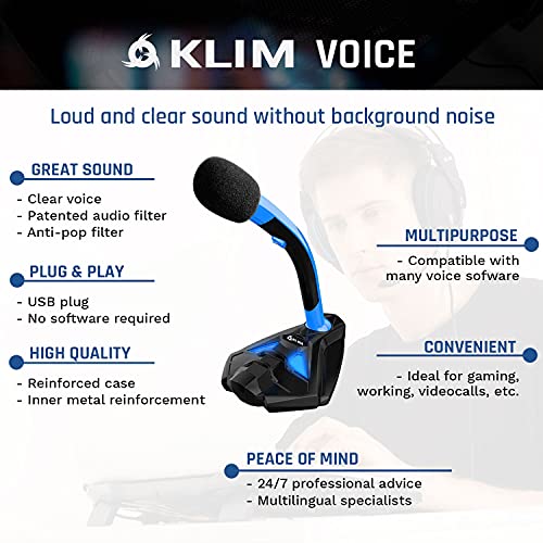 KLIM™ Voice Micrófono USB con Base para Ordenador - Micro de Escritorio, Micrófono para Jugadores - Azul y Negro -Nueva Versión 2022