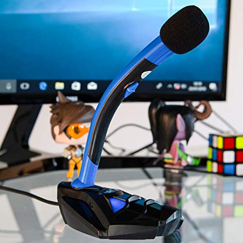 KLIM™ Voice Micrófono USB con Base para Ordenador - Micro de Escritorio, Micrófono para Jugadores - Azul y Negro -Nueva Versión 2022