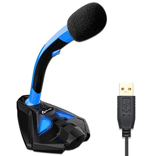 KLIM™ Voice Micrófono USB con Base para Ordenador - Micro de Escritorio, Micrófono para Jugadores - Azul y Negro -Nueva Versión 2022