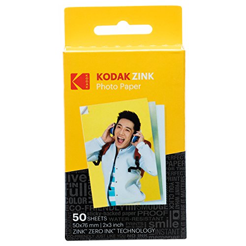 KODAK Step Impresora Móvil con tecnología Zink, Imprime Fotos Adhesivas de 2x3 Pulgadas Desde Cualquier Dispositivo con NFC, Bluetooth, Negro + Papel fotográfico Zink Premium de 2x3 pulgadas, 50 Hojas