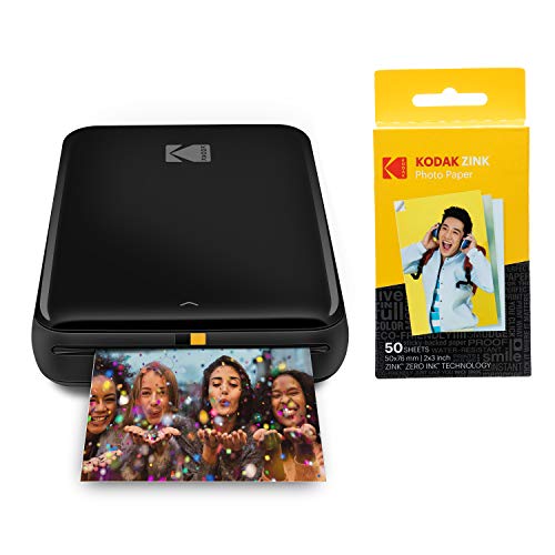 KODAK Step Impresora Móvil con tecnología Zink, Imprime Fotos Adhesivas de 2x3 Pulgadas Desde Cualquier Dispositivo con NFC, Bluetooth, Negro + Papel fotográfico Zink Premium de 2x3 pulgadas, 50 Hojas
