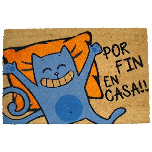 koko doormats Felpudo Entrada casa Originales y Divertidos, Felpudo Exterior Gato por Fin en Casa!! | Felpudo Original para Entrada casa Puerta, terraza o jardín | Fibra de Coco y PVC | 40x60x1.5 cm