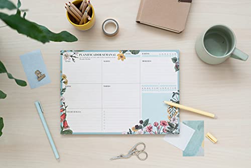 Kokonote Bloc planificador semanal A4 Botanical - Organizador semanal - Planificador semanal - Planning escritorio, Planificador floral, BPSA40030