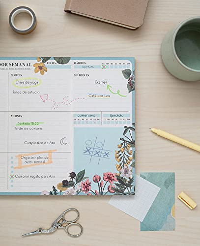 Kokonote Bloc planificador semanal A4 Botanical - Organizador semanal - Planificador semanal - Planning escritorio, Planificador floral, BPSA40030