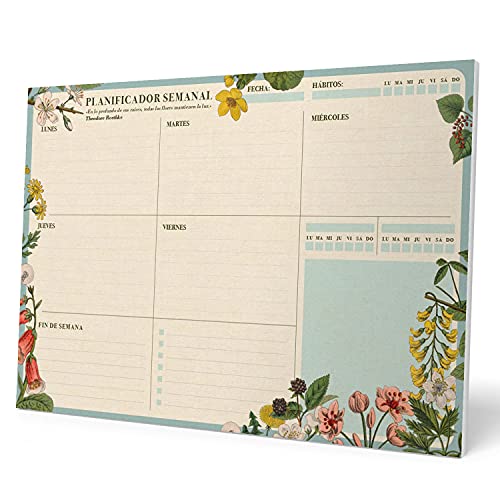 Kokonote Bloc planificador semanal A4 Botanical - Organizador semanal - Planificador semanal - Planning escritorio, Planificador floral, BPSA40030