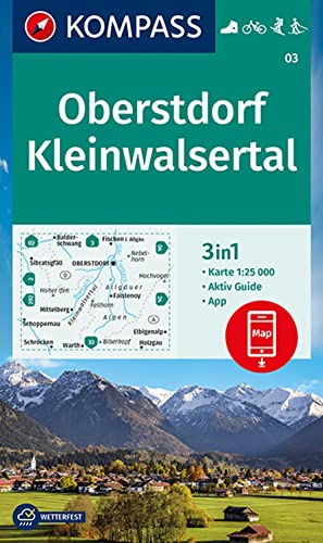 KOMPASS Wanderkarte 03 Oberstdorf, Kleinwalsertal: 3in1 Wanderkarte 1:25000 mit Aktiv Guide inklusive Karte zur offline Verwendung in der KOMPASS-App. Fahrradfahren. Skitouren. Langlaufen.