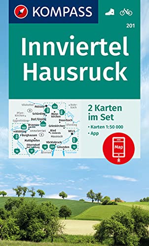 KOMPASS Wanderkarte 201 Innviertel, Hausruck: 2 Wanderkarten 1:50000 im Set inklusive Karte zur offline Verwendung in der KOMPASS-App. Fahrradfahren.