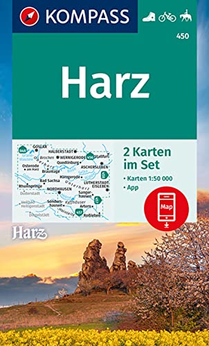 KOMPASS Wanderkarte 450 Harz: 2 Wanderkarten 1:50000 im Set inklusive Karte zur offline Verwendung in der KOMPASS-App. Fahrradfahren. Reiten.
