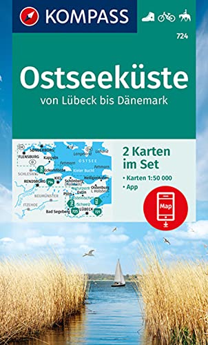 KOMPASS Wanderkarte 724 Ostseeküste von Lübeck bis Dänemark: 2 Wanderkarten 1:50000 im Set inklusive Karte zur offline Verwendung in der KOMPASS-App. Fahrradfahren. Reiten.