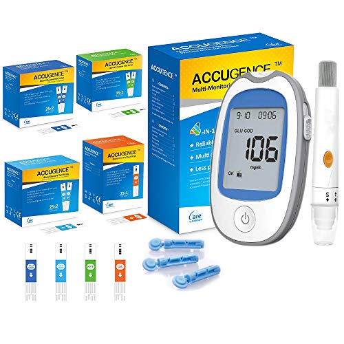 KONMED 4 en 1 Medidor multifunción Cetona en sangre Ácido úrico Glucosa en sangre (GOD y GDH) Kit de monitor Dispositivo de gota para diabetes con tiras reactivas y lancetas