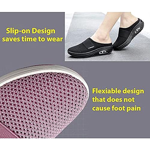 Kookmean Zapatillas para mujer, zapatos para caminar diabéticos, zapatos ortopédicos sin cordones, zapatos para mujer con cojín de aire de malla para enfermera, mocasines de plataforma, gris, 37 EU