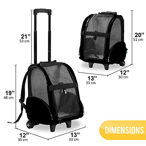 KOPEKS Mochila de Viaje con Ruedas para Perros, Gatos, Mascotas - Portador de Viaje Transporte Perros - Negro