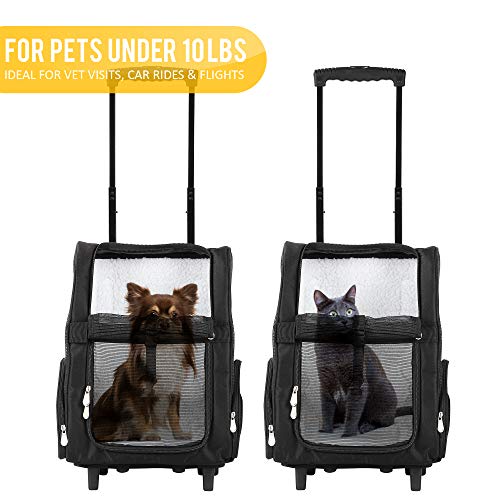 KOPEKS Mochila de Viaje con Ruedas para Perros, Gatos, Mascotas - Portador de Viaje Transporte Perros - Negro
