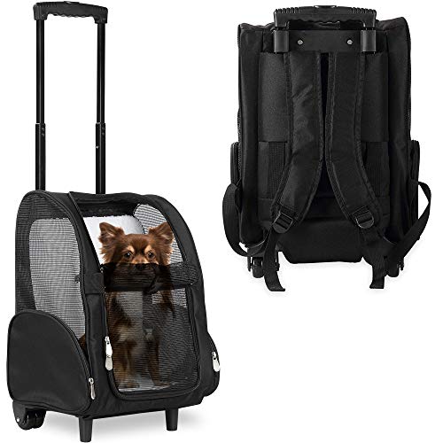 KOPEKS Mochila de Viaje con Ruedas para Perros, Gatos, Mascotas - Portador de Viaje Transporte Perros - Negro
