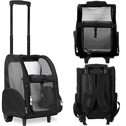 KOPEKS Mochila de Viaje con Ruedas para Perros, Gatos, Mascotas - Portador de Viaje Transporte Perros - Negro