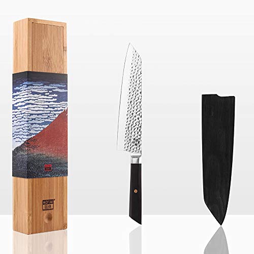 KOTAI - Cuchillo de chef japonés profesional - acero inoxidable de alto carbono AUS-8. Cuchillo de cocina con hoja de 20cm y mango de ébano - Cuchillo Japonés Kiritsuke con funda