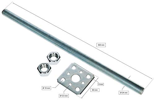 KOTARBAU® Soporte de poste de 80 x 80 x 500 mm, rosca M24 mm con tornillo, pie de apoyo de altura ajustable, galvanizado, pie de hormigón para empotrar en hormigón