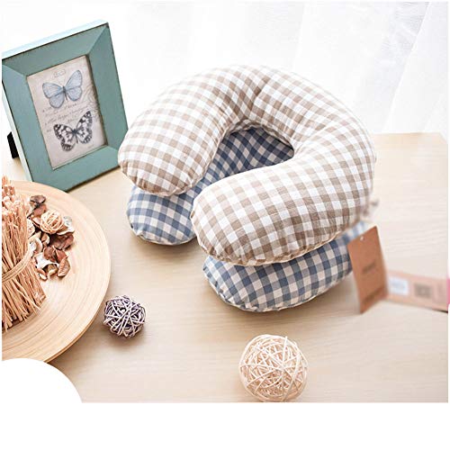 KSTORE Viajes En Forma De U del Cuello Almohada Cojín Ergonómico Y Transpirable Alforfón Almohada Cervical del Cuello para Las Almohadillas De Refrigeración para Dormir Cascos De Alforfón,Camel Plaid