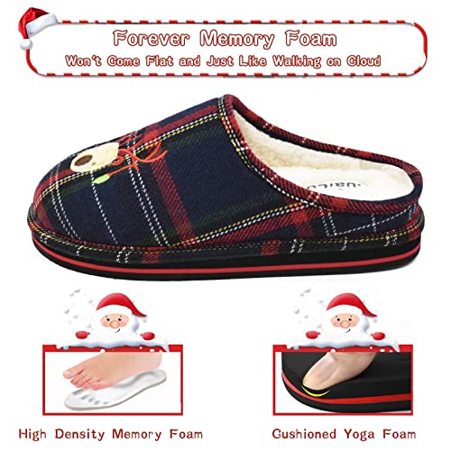 KuaiLu Zapatillas Casa Mujer Navidad Reno Invierno Pantuflas Caliente Peluche Piel Forradas Cerradas Babuchas Señoras Comoda Peludas Pelo Memory Foam Cuadros Slipper Antideslizante Goma Suela Negro 39