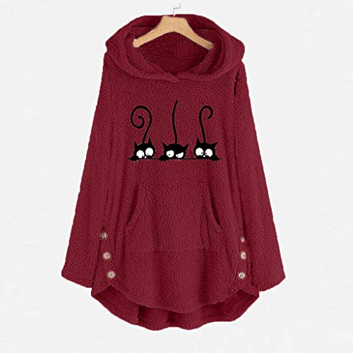 KUDICO - Sudadera con capucha para mujer, diseño de gato y bordado de lana