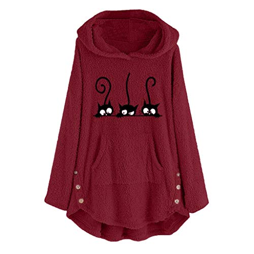 KUDICO - Sudadera con capucha para mujer, diseño de gato y bordado de lana