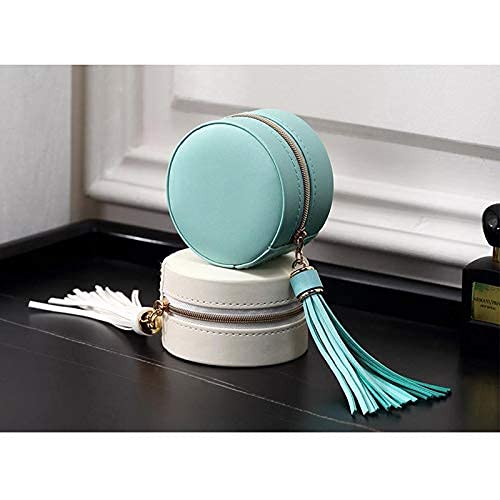 Kudiro Joyero portátil Pu redondo Zipperjewellery Caja de almacenamiento 2 fajas para pendientes, brazalete pulsera collar y anillos de almacenamiento (azul)