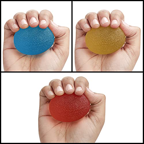 Kurtzy Pelotas Antiestres Terapia Mano TPE con 3 Niveles de Resistencia (Pack de 3) Bolas Mano Alivio del Estrés, Masaje y Fortalecimiento – Puntos Gatillo Miofasciales – Suave, Mediano y Firme