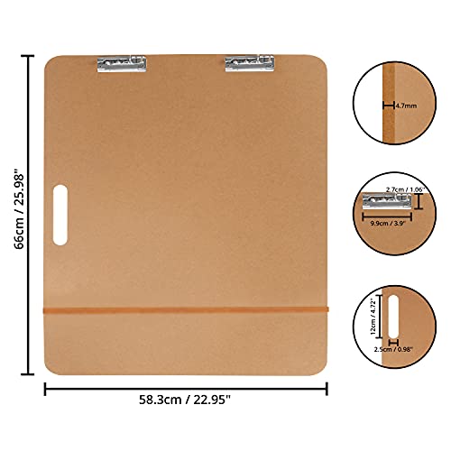 Kurtzy Tablero de Dibujo Grande para Artistas 66 x 58,3 cm - Tablero Madera Portátil con Asa y Dos Pinzas Sujeta Papeles – Pintar, Bocetos y Dibujos – Estudio, Clases de Arte y Oficinas