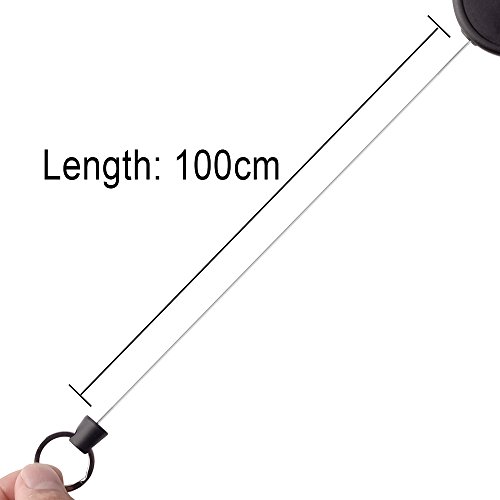 KUUQA 3 piezas Llaveros retráctiles Portacarretes de alta resistencia Carrete con cable de acero de 100 cm / 39 pulgadas, negro