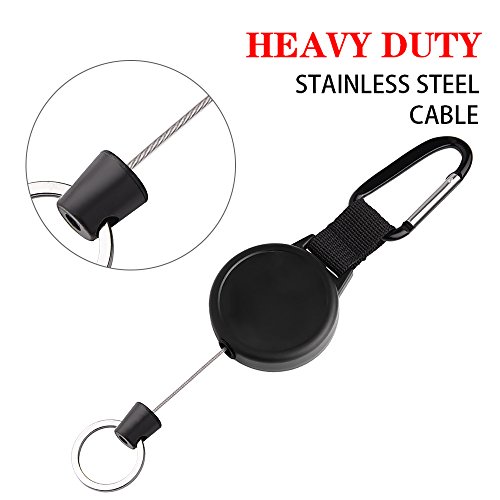 KUUQA 3 piezas Llaveros retráctiles Portacarretes de alta resistencia Carrete con cable de acero de 100 cm / 39 pulgadas, negro