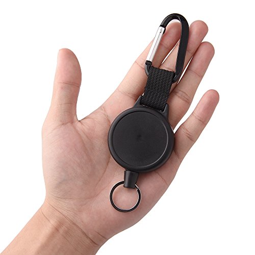 KUUQA 3 piezas Llaveros retráctiles Portacarretes de alta resistencia Carrete con cable de acero de 100 cm / 39 pulgadas, negro