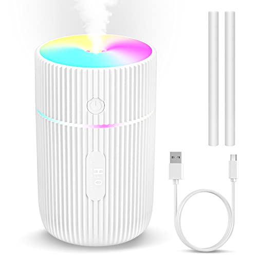 Kweey Humidificador,Mini Humidificadores Aire con Alimentación USB,Función de luz Nocturna y apagado automático,2 modos de niebla y ncionamiento silencioso,para hogar,Oficina,Coche (Blanco)