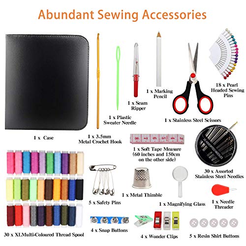 KZGRIT Kit de Costura, Costurero con 112 Piezas Accesorios Premium y Funda de Transporte para Inicio/Viaje/Adultos/Niños/Principiantes/Uso de Emergencia(Negro)