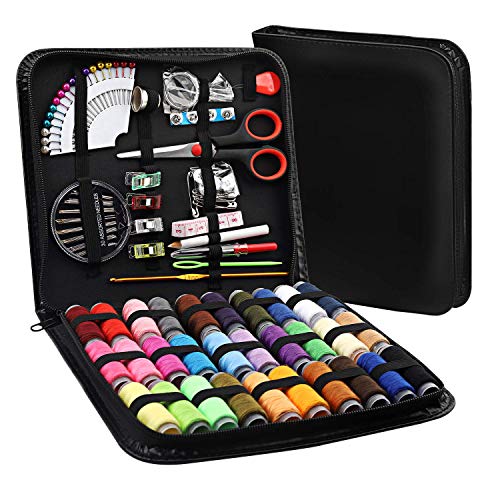 KZGRIT Kit de Costura, Costurero con 112 Piezas Accesorios Premium y Funda de Transporte para Inicio/Viaje/Adultos/Niños/Principiantes/Uso de Emergencia(Negro)