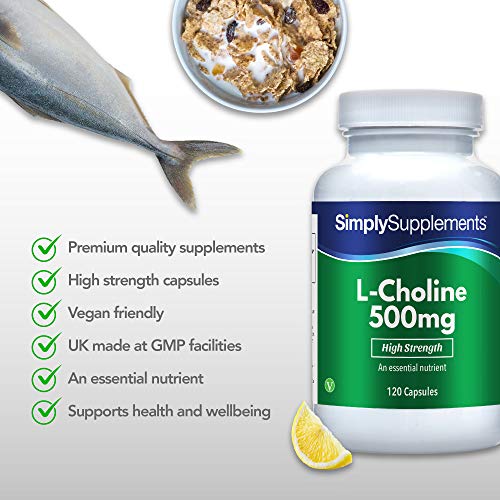 L-Colina 500mg Extra Fuerte - ¡Bote para 2 meses! - Apto para veganos - 120 Cápsulas - SimplySupplements