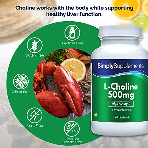 L-Colina 500mg Extra Fuerte - ¡Bote para 2 meses! - Apto para veganos - 120 Cápsulas - SimplySupplements