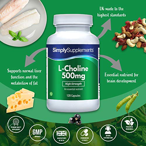 L-Colina 500mg Extra Fuerte - ¡Bote para 2 meses! - Apto para veganos - 120 Cápsulas - SimplySupplements